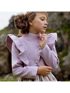 Joyfolie Girl's Ellery Jacket in Lavender Pastel Ruffle Casual Cropped Size 7